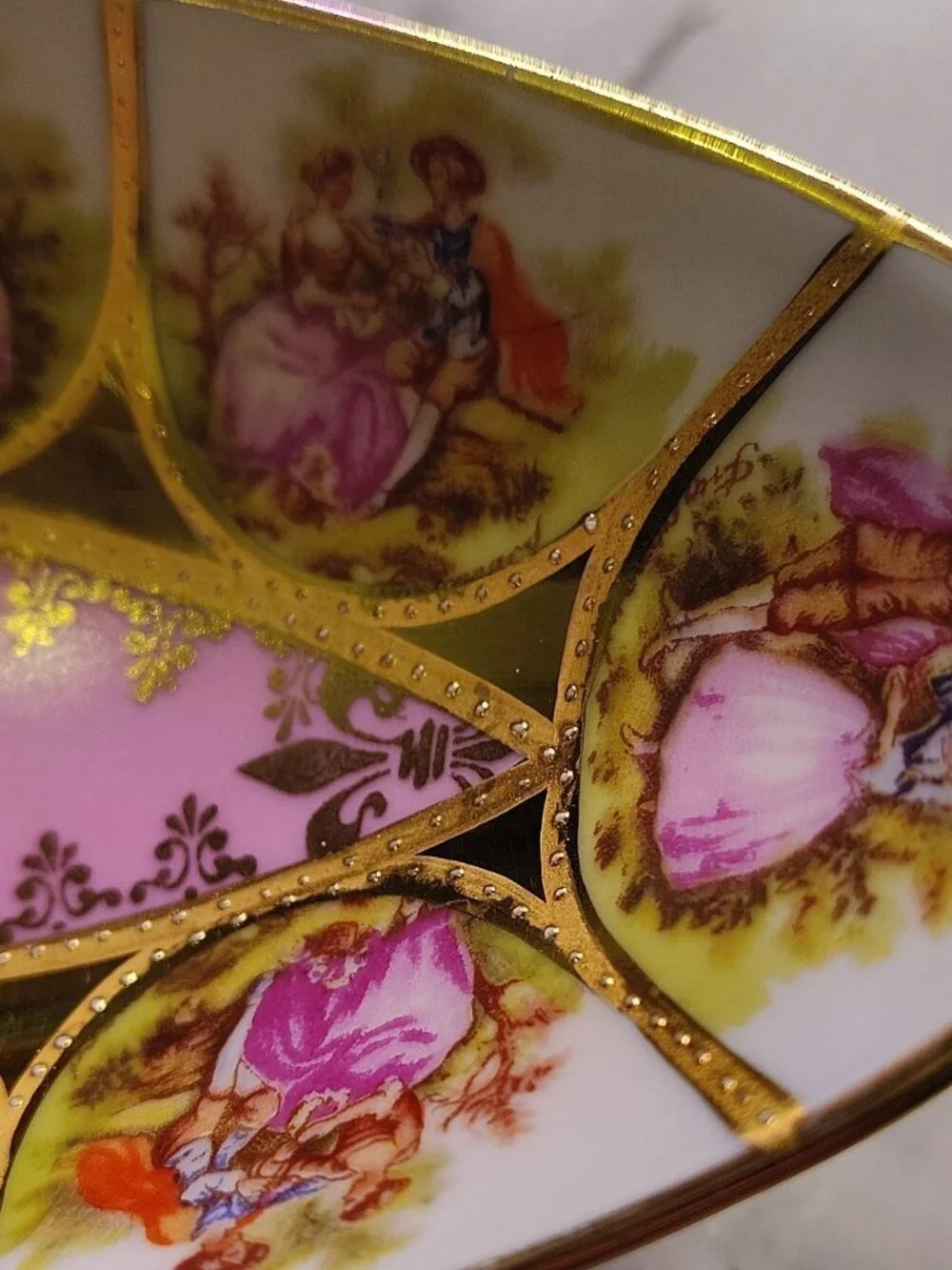 Alt Wien Porcelain Oval Bowl Pink Gold Victorian Romantic Couple Scenes